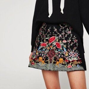 Zara Woman Boho Embroidered Floral Mini Skirt
